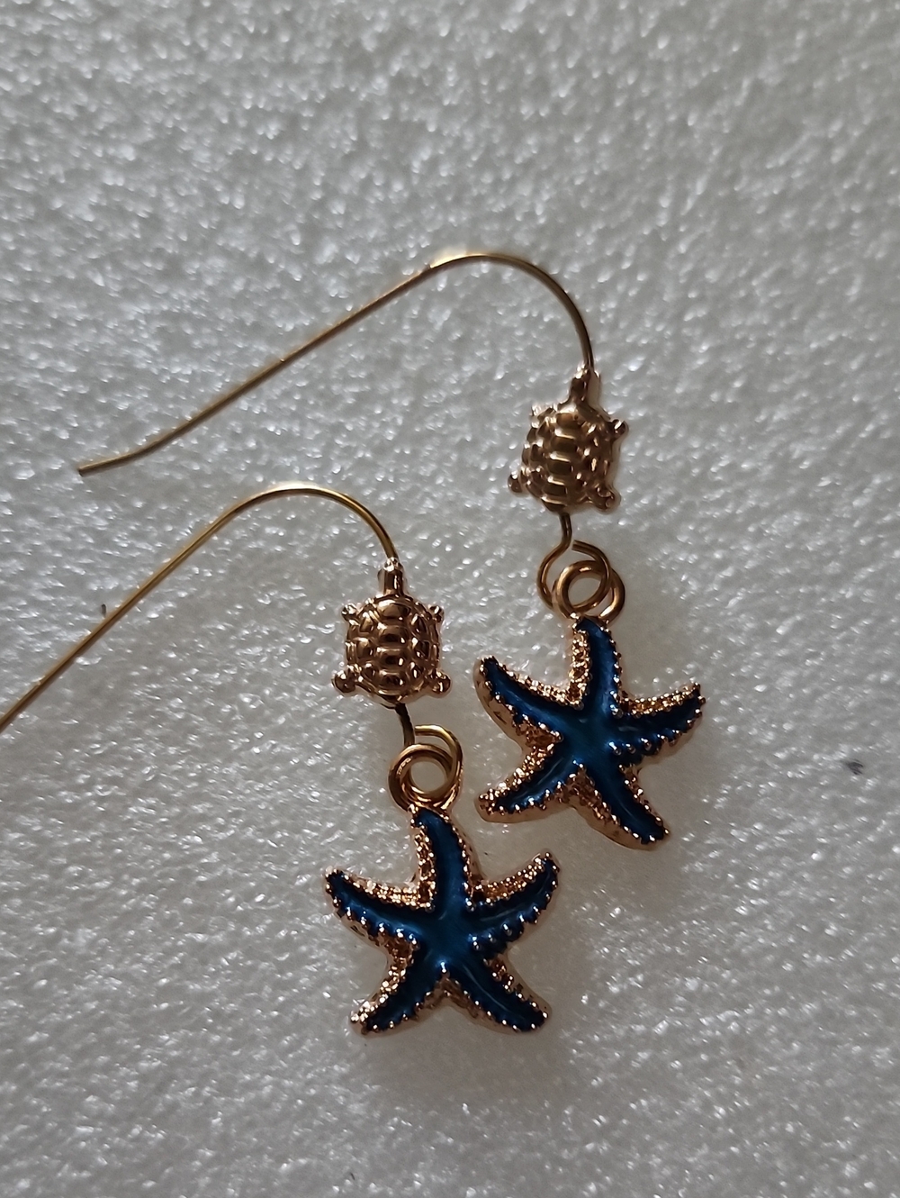 Hand Crafted Blue and Gold Starfish Drop Earrings